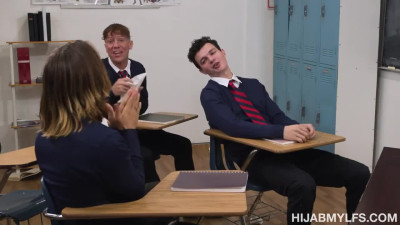 Arabian teacher empties three young Western cocks