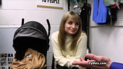 Busty blonde tries stolen dildo and sucks officers dick